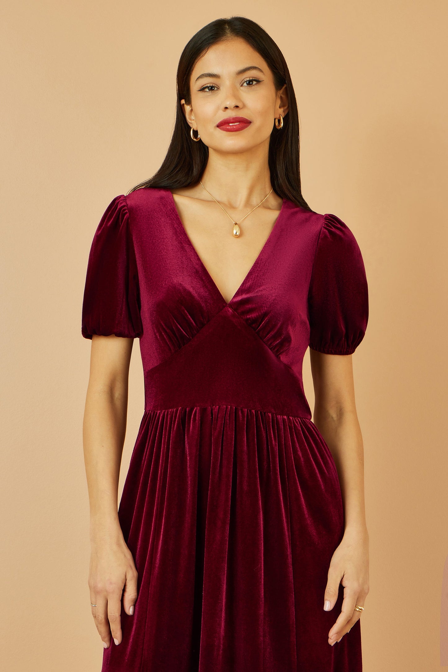 Yumi Burgundy Velvet Midi Dress