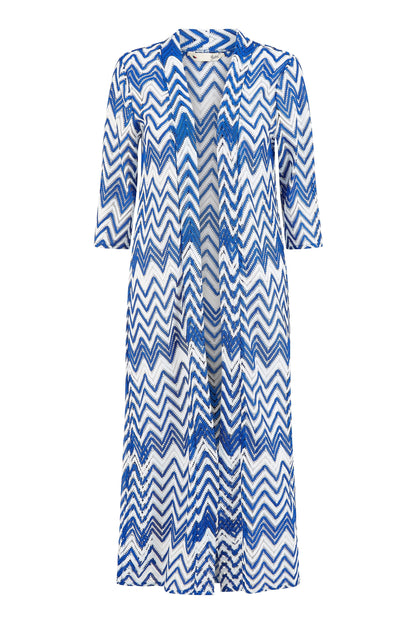 Yumi Blue Zig Zag Crochet Long Knitted Kimono