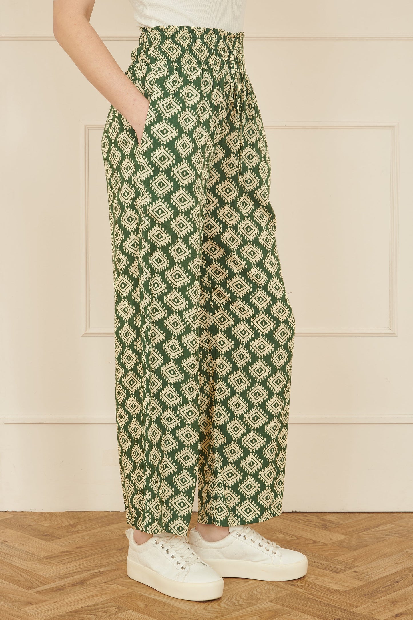 Yumi Green Geo Print Relaxed Fit Trousers