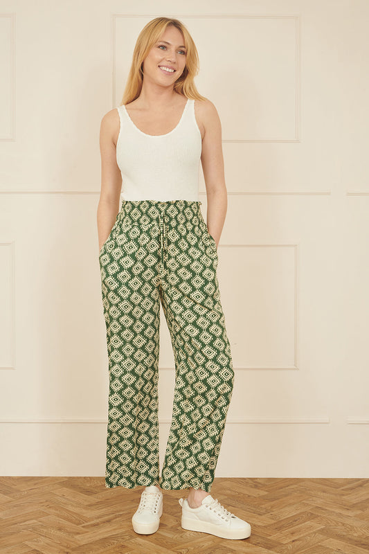 Yumi Green Geo Print Relaxed Fit Trousers