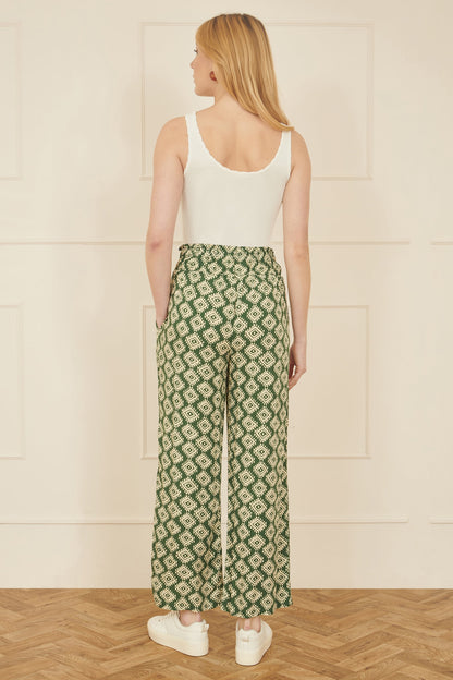 Yumi Green Geo Print Relaxed Fit Trousers