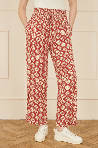 Yumi Red Geo Print Relaxed Fit Trousers
