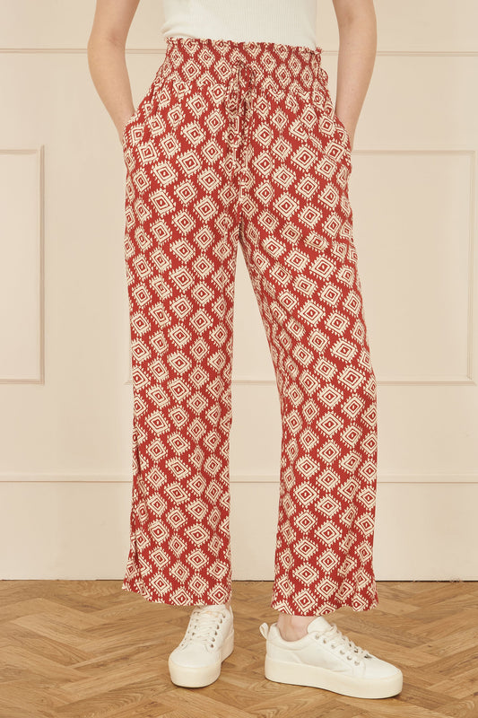 Yumi Red Geo Print Relaxed Fit Trousers