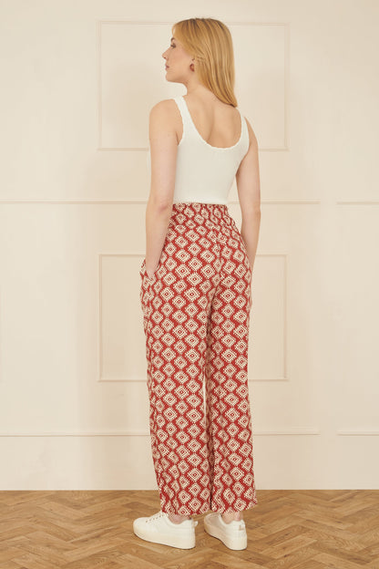 Yumi Red Geo Print Relaxed Fit Trousers