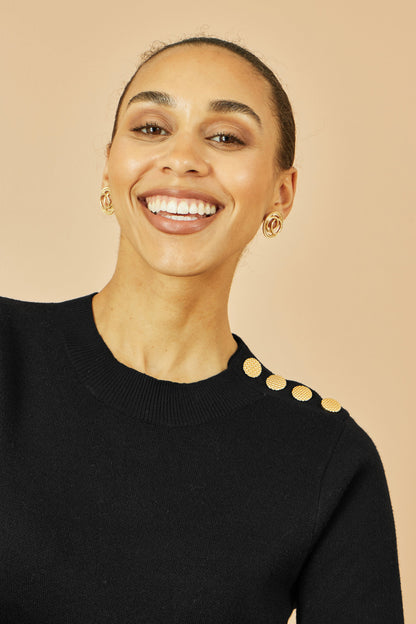 Yumi Black Knitted Tunic Dress With Gold Hardware Details