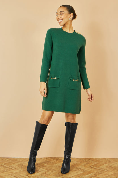 Yumi Green Knitted Tunic Dress With Gold Hardware Details