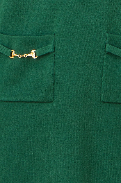 Yumi Green Knitted Tunic Dress With Gold Hardware Details