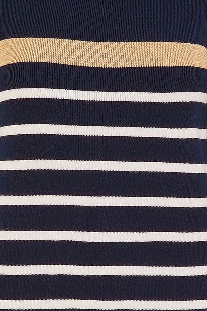 Yumi Navy Striped Knitted Dress With Button Cuff Detail