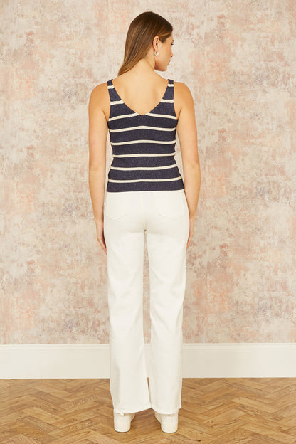 Yumi Navy Striped Sparkle Knitted Vest Top