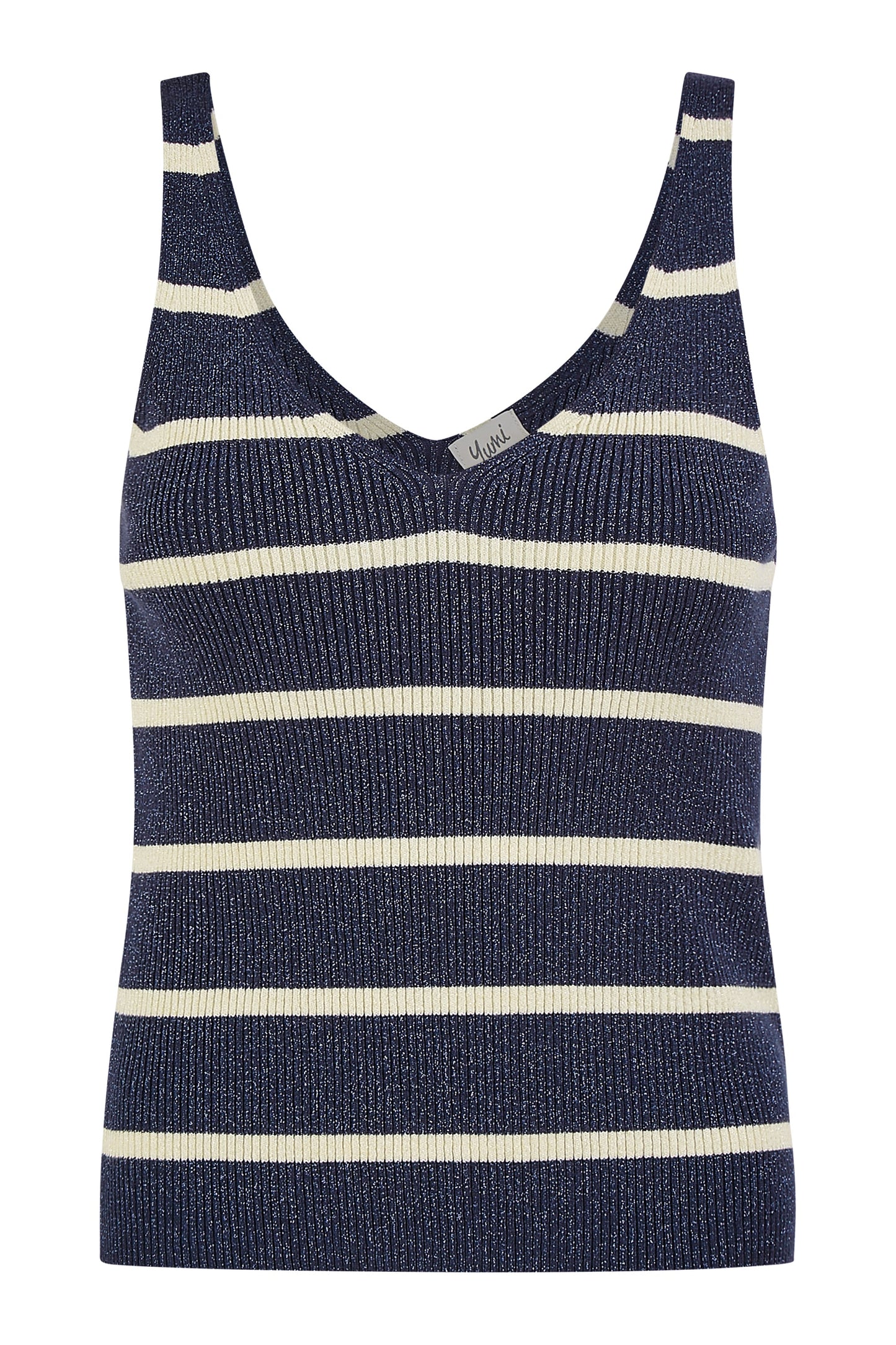 Yumi Navy Striped Sparkle Knitted Vest Top