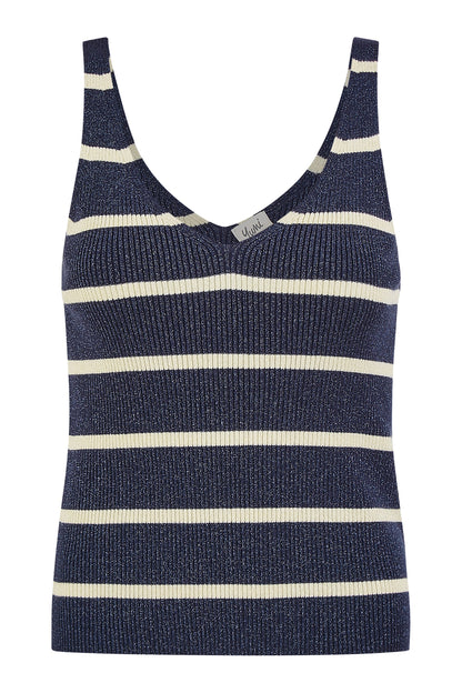 Yumi Navy Striped Sparkle Knitted Vest Top