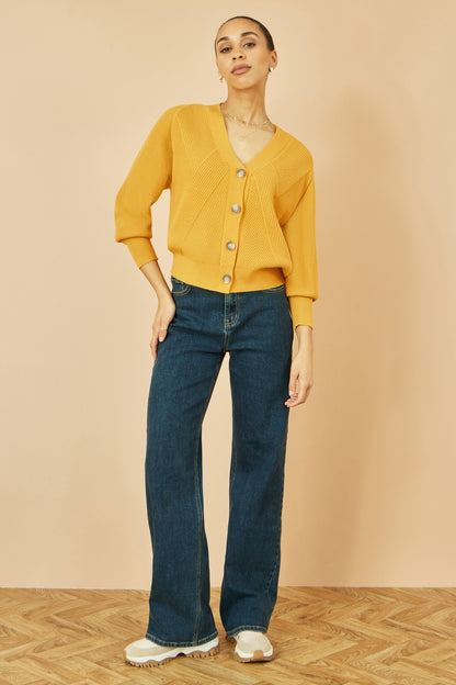 Yumi Mustard Relaxed Fit Cardigan With Stitch Detail