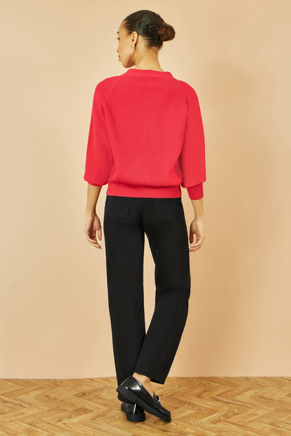 Yumi Red Relaxed Fit Cardigan With Stitch Detail