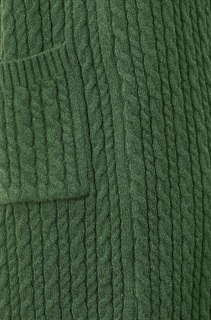 Yumi Green Cable Knit Edge to Edge Long Cardigan With Pockets
