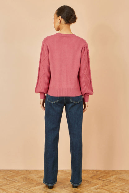 Yumi Pink Relaxed Fit Cable Cardigan