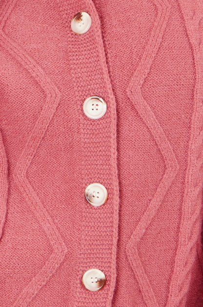 Yumi Pink Relaxed Fit Cable Cardigan