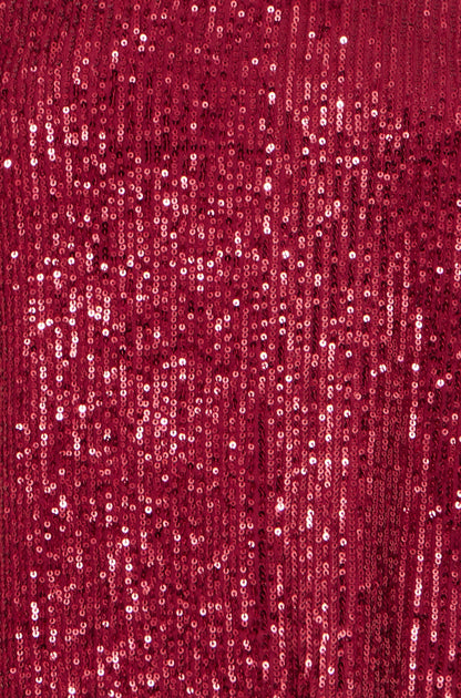 Yumi Burgundy Sequin Top With Sheer Sleeves And Cut Out Back