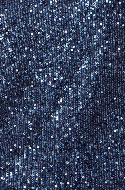 Yumi Navy Sequin Top With Sheer Sleeves And Cut Out Back