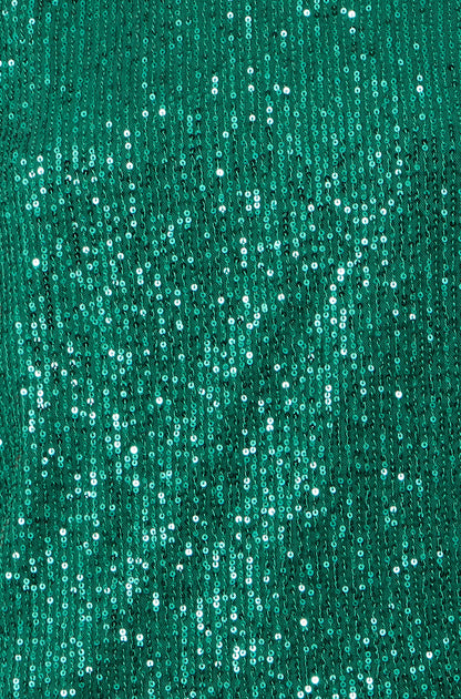Yumi Green Sequin Top With Sheer Sleeves And Cut Out Back