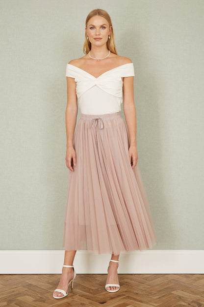 Yumi Blush Pink Mesh Tulle Skirt