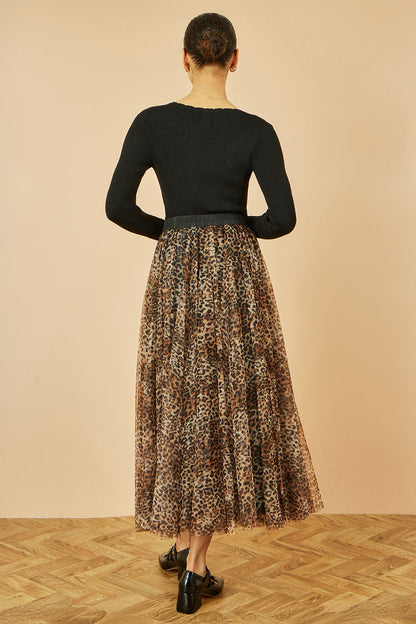 Yumi Brown Leopard Mesh Tulle Skirt