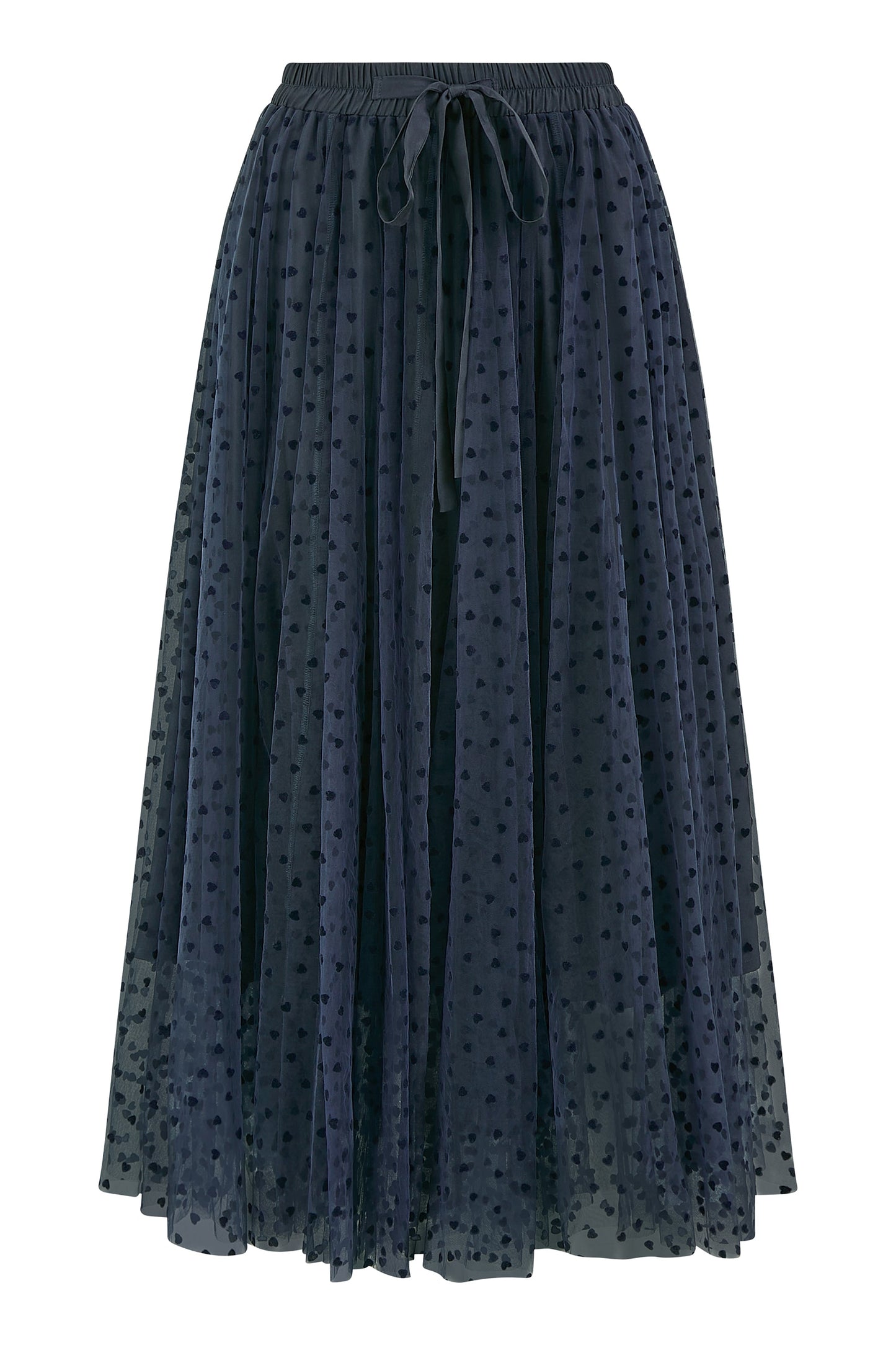 Yumi Navy Mesh Heart Print Tulle Skirt