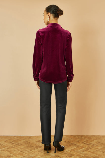 Yumi Burgundy Velvet Relaxed Fit Shirt