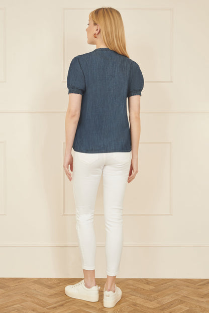 Yumi Blue Chambray Pleated Denim Shirt