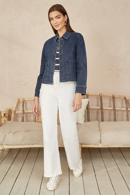 Yumi Blue Denim Jacket With Patch Pockets