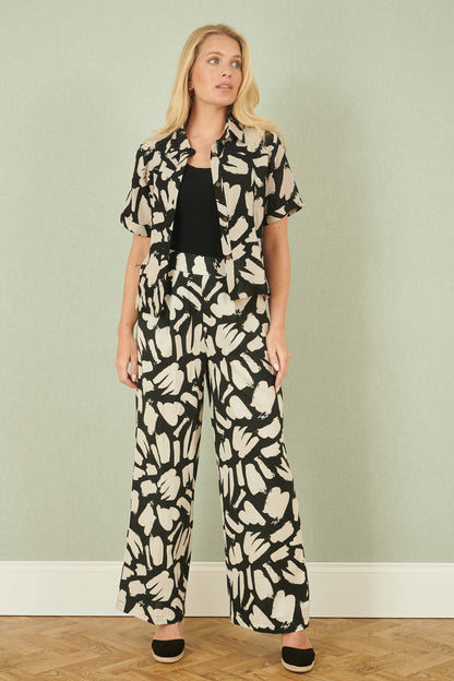 Yumi Black Cotton Splash Print Relaxed Fit Shirt