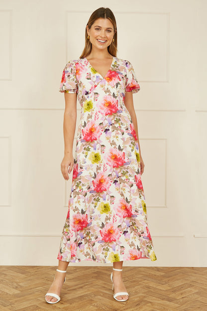 Yumi White Floral Midi Dress