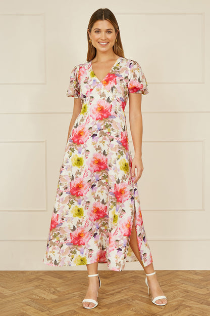 Yumi White Floral Midi Dress
