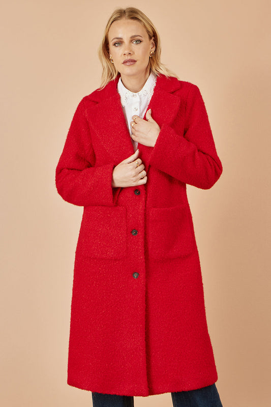 Yumi Red Boucle Long Line Coat