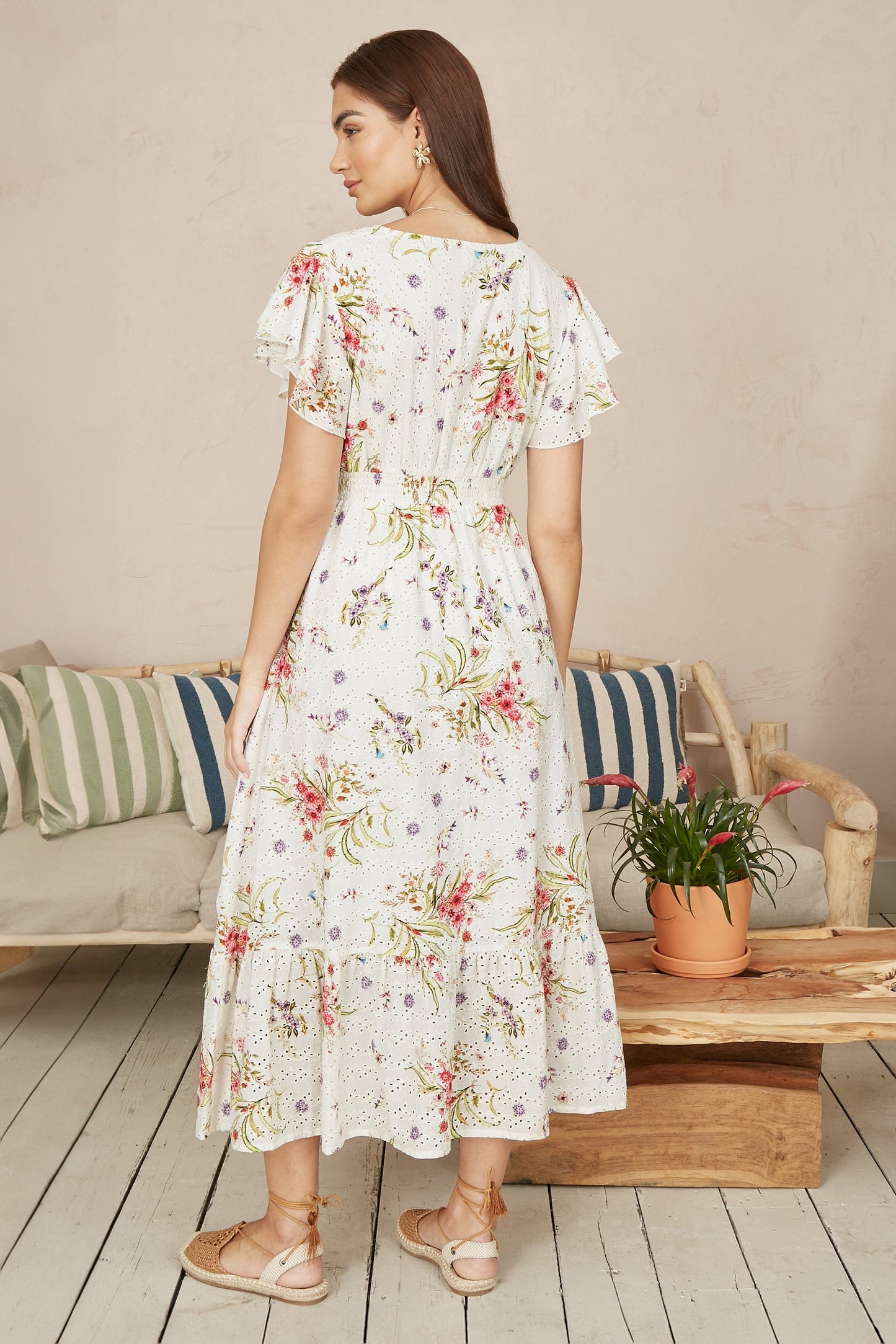 Yumi White Floral Broderie Anglaise Wrap Midi Dress