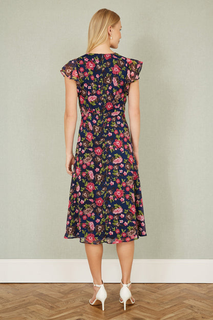 Yumi Navy Floral Midi Skater Dress