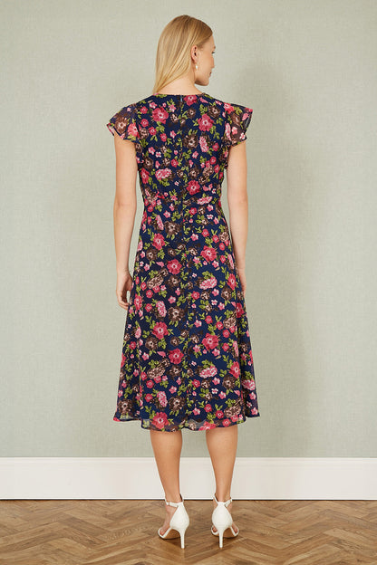 Yumi Navy Floral Midi Skater Dress