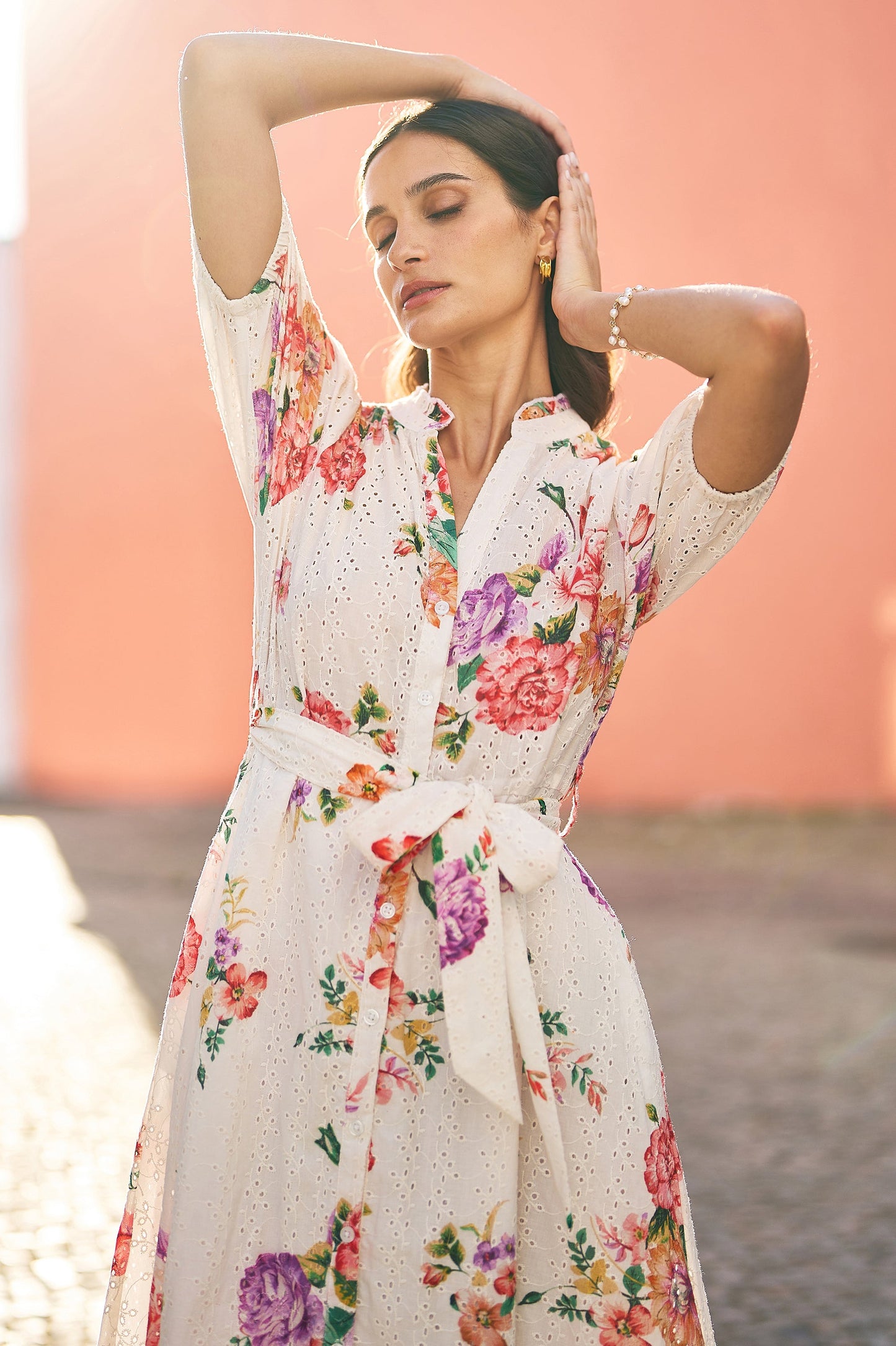 Yumi White Floral Cotton Broderie Anglaise Skater Dress