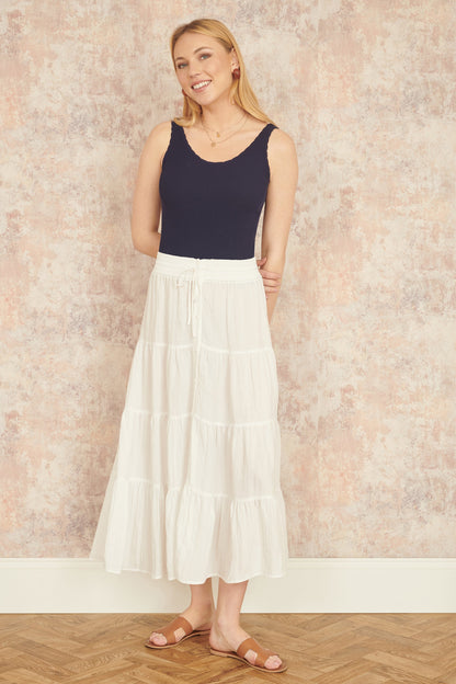 Yumi White Midi Boho Skirt