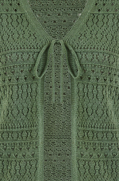 Yumi Green Crochet Tie Front Cardigan
