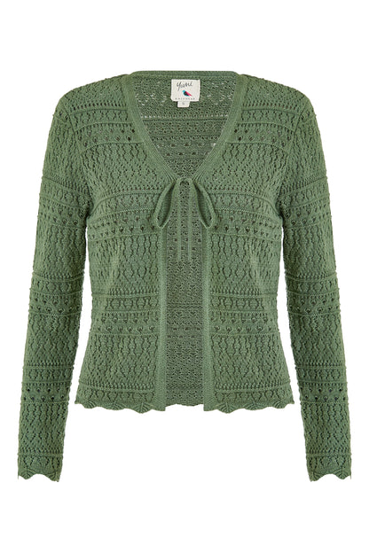 Yumi Green Crochet Tie Front Cardigan