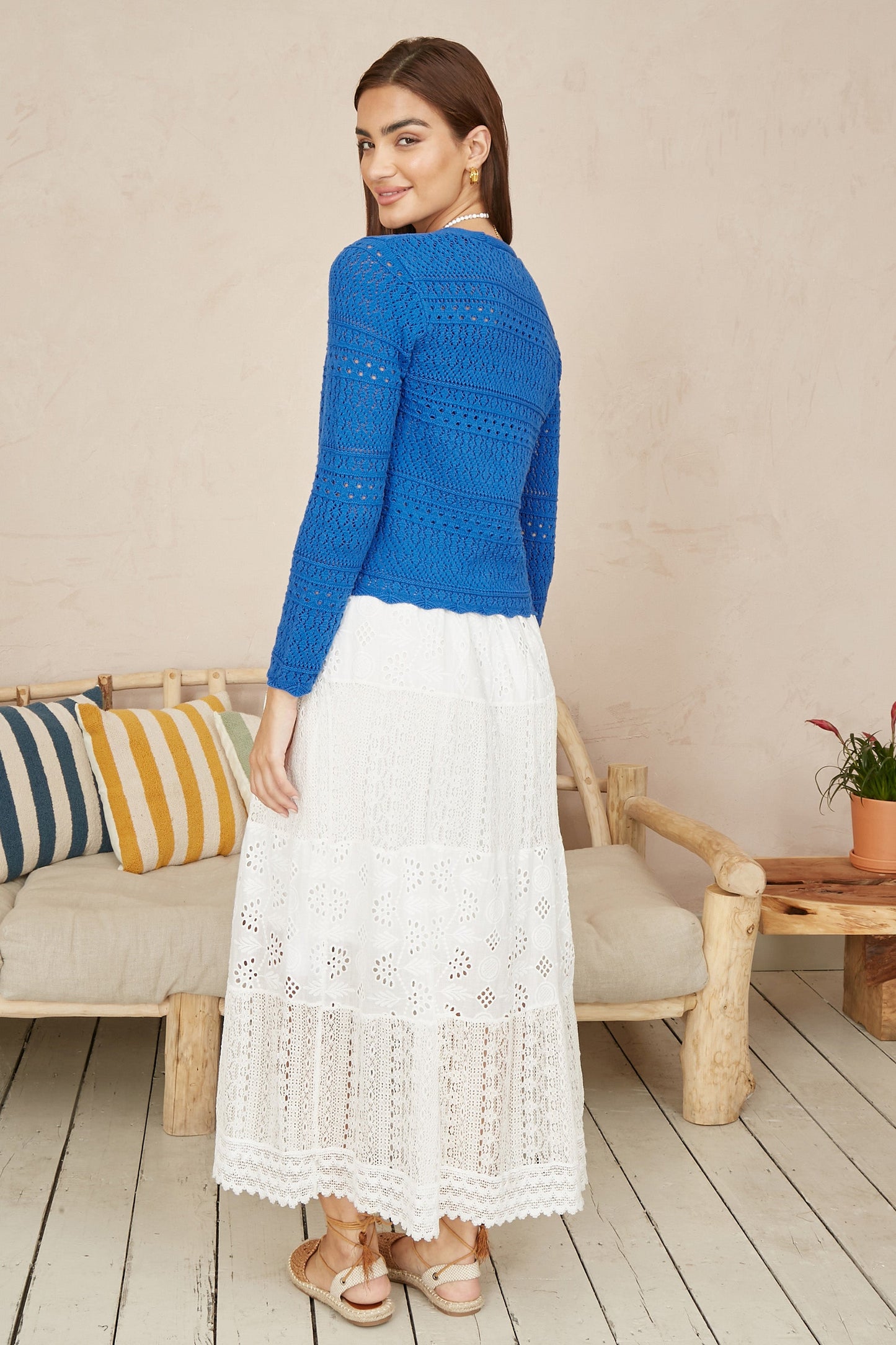 Yumi Blue Crochet Tie Front Cardigan