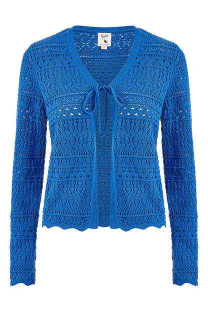 Yumi Blue Crochet Tie Front Cardigan