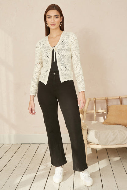 Yumi Ivory Crochet Tie Front Cardigan