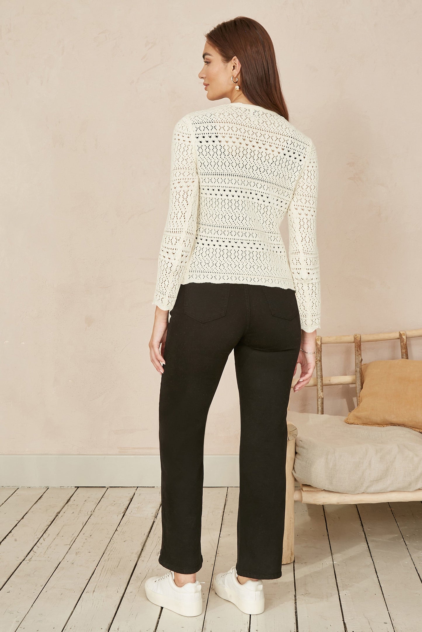 Yumi Ivory Crochet Tie Front Cardigan