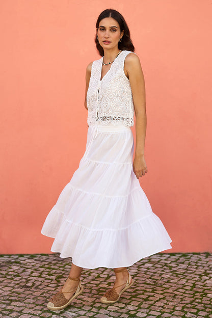 Yumi White Crochet Lace Tie Waistcoat