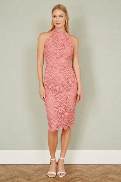 Yumi Pink Lace Halter Neck Dress