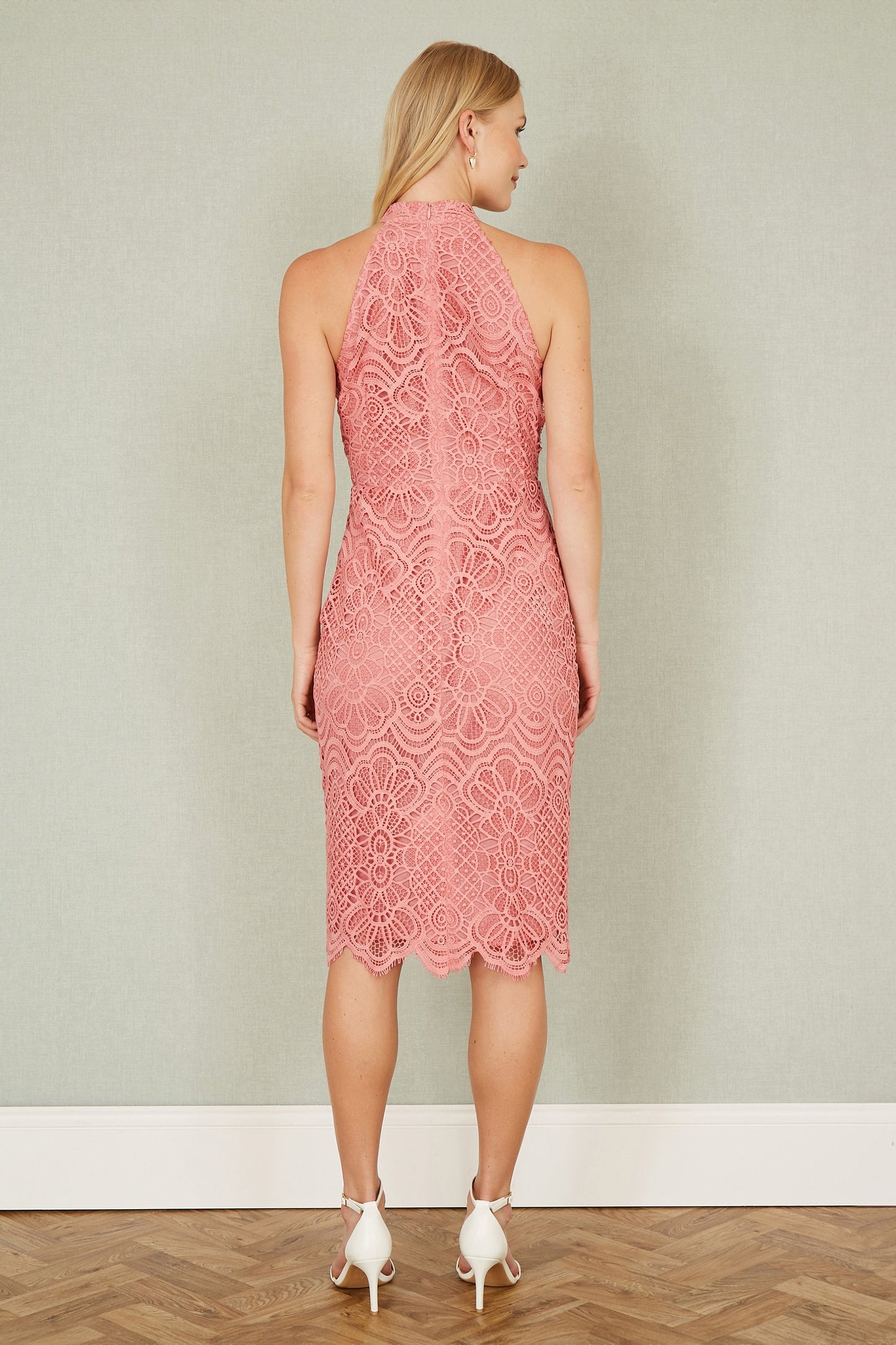 Yumi Pink Lace Halter Neck Dress