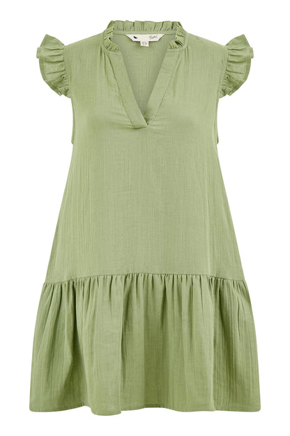 Yumi Green Double Cotton Tunic With Frill Sleeves