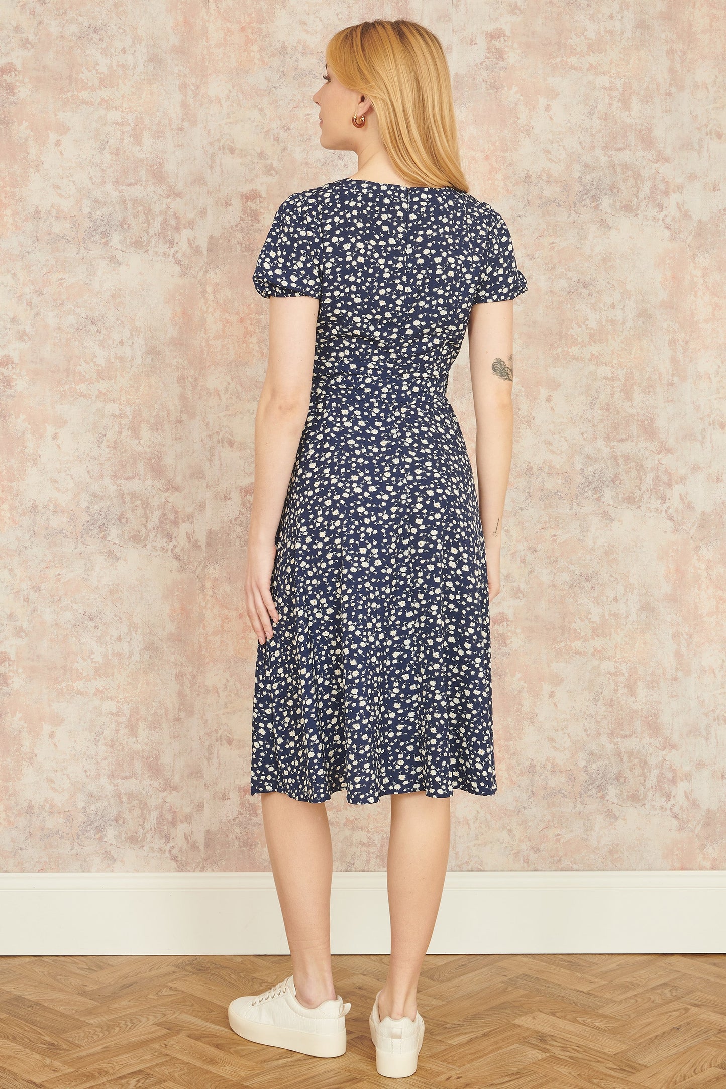 Yumi Navy Geo Print Retro Style Shirt Dress