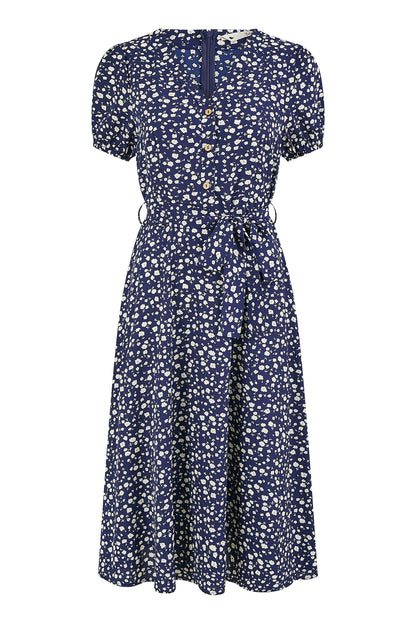 Yumi Navy Geo Print Retro Style Shirt Dress